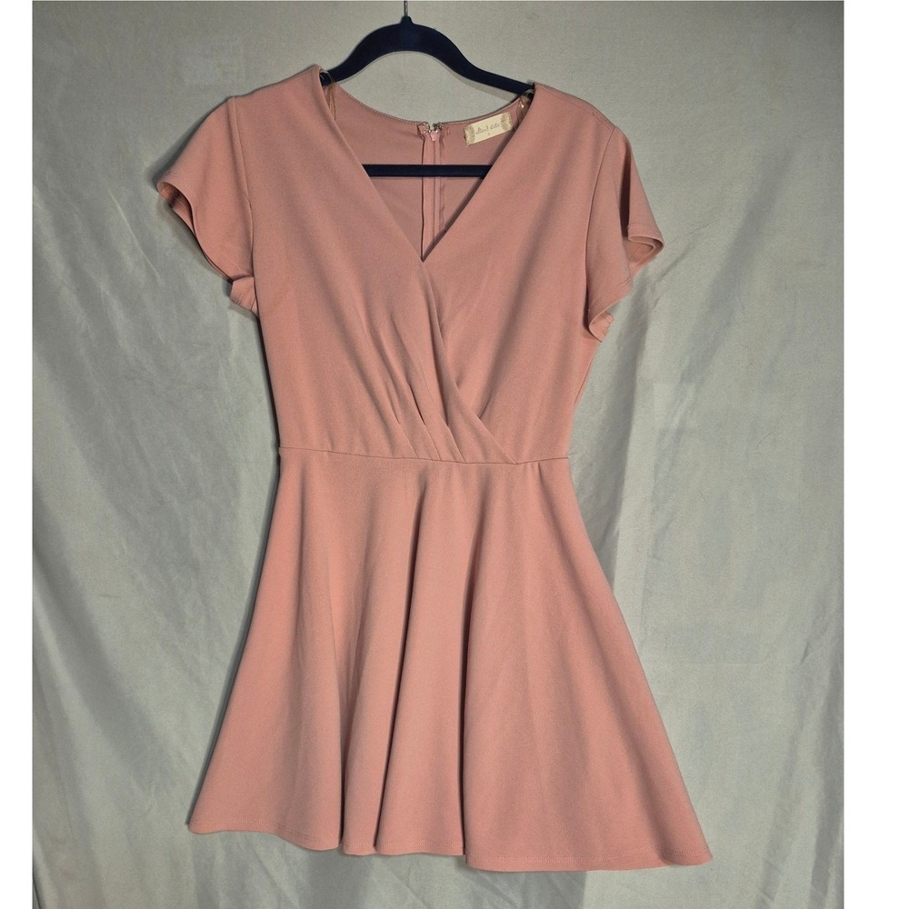 Altar'd State Pink Short Sleeve Fit & Flare V Neck Dress